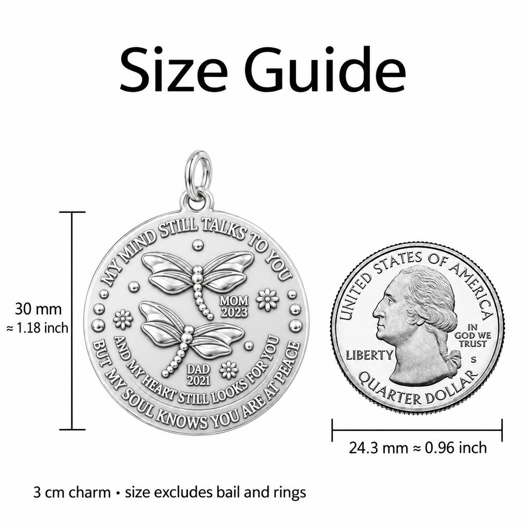 Dragonfly Remembrance Charm Bracelet – Personalized Memorial Gift – size guide, 3 cm charm next to a quarter
