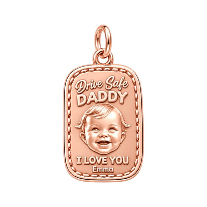 Drive Safe Baby Portrait Charm Bracelet – Personalized Dad Gift – rose gold charm, front view