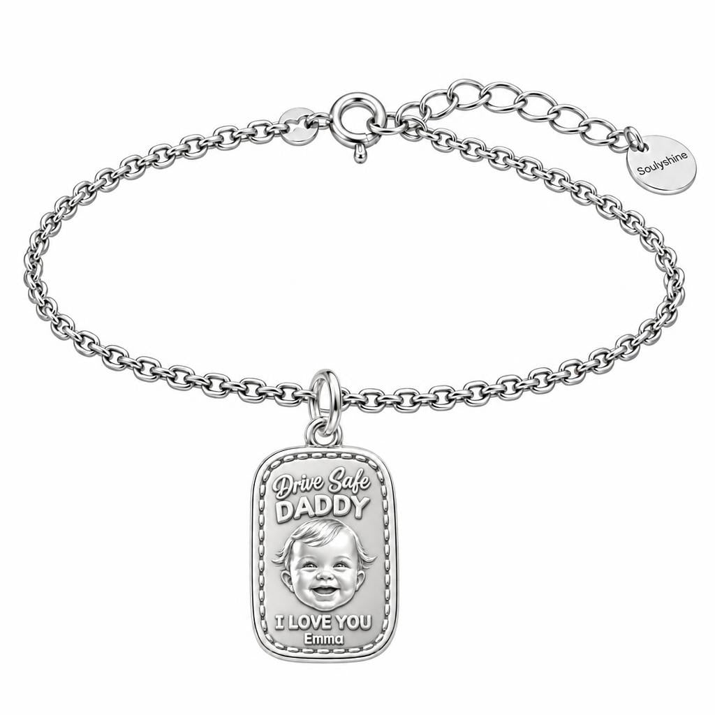 Drive Safe Baby Portrait Charm Bracelet Set – silver, front view