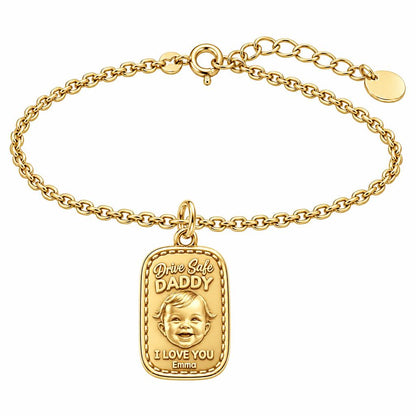 Drive Safe Baby Portrait Charm Bracelet Set – 18K gold, front view