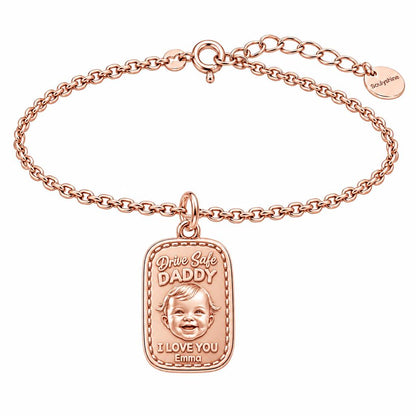 Drive Safe Baby Portrait Charm Bracelet Set – rose gold, front view