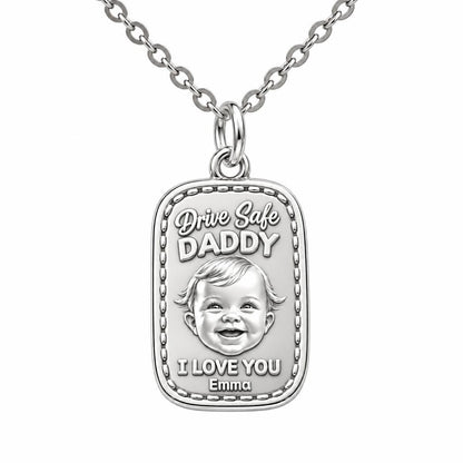 Drive Safe Baby Portrait Charm Necklace Set – silver, front view