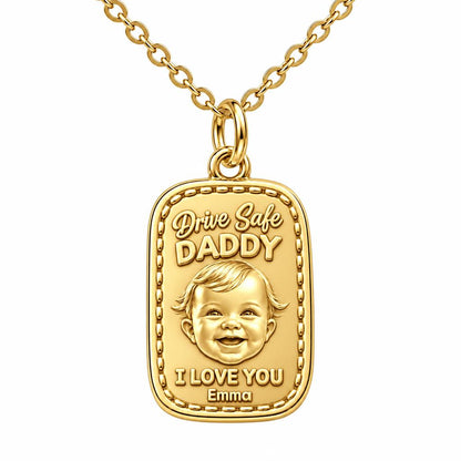 Drive Safe Baby Portrait Charm Necklace Set – 18K gold, front view