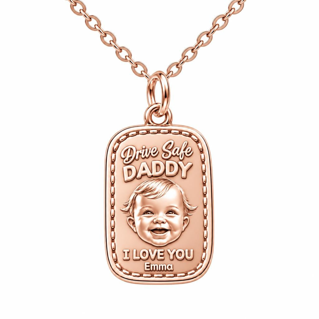Drive Safe Baby Portrait Charm Necklace Set – rose gold, front view