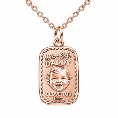 Drive Safe Baby Portrait Charm Necklace Set – rose gold, front view