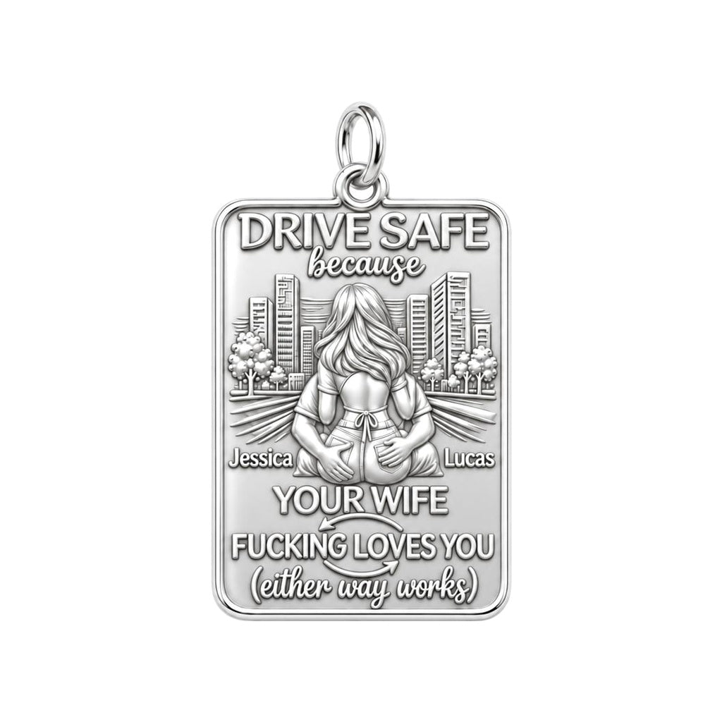 Drive Safe Love You Charm Bracelet – Personalized Couple Gift – silver charm, front view