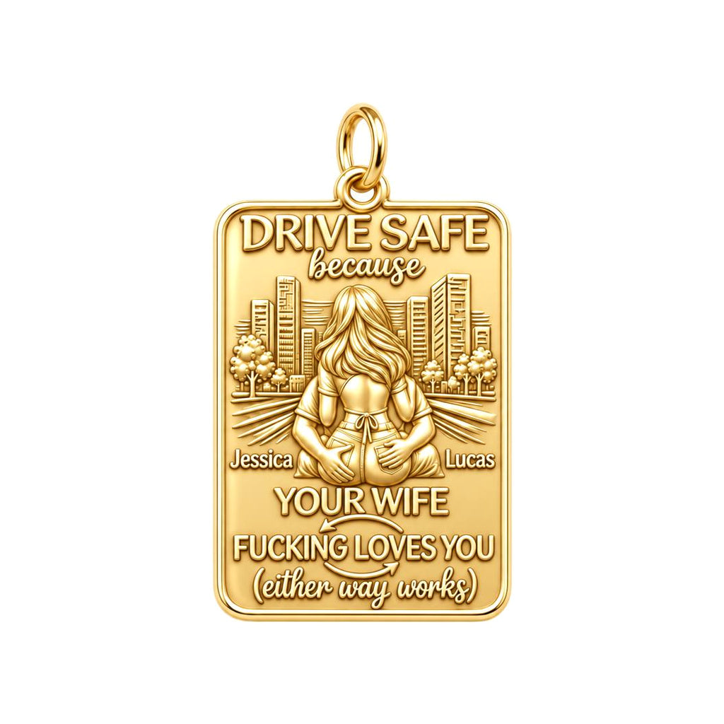 Drive Safe Love You Charm Bracelet – Personalized Couple Gift – 18K gold charm, front view
