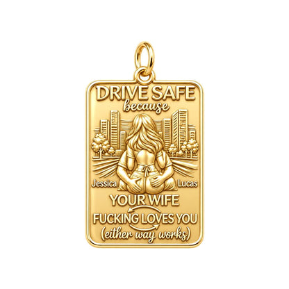 Drive Safe Love You Charm Bracelet – Personalized Couple Gift – 18K gold charm, front view