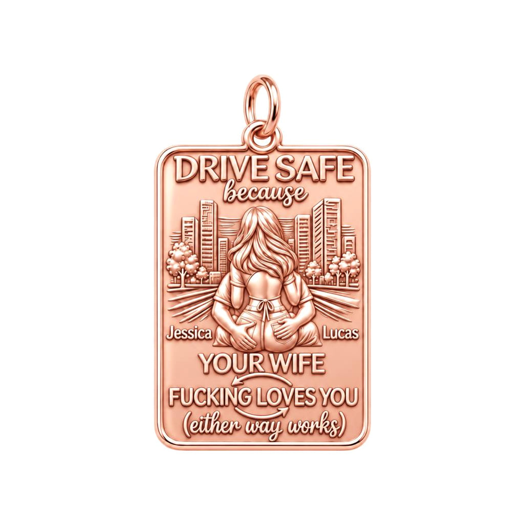 Drive Safe Love You Charm Bracelet – Personalized Couple Gift – rose gold charm, front view
