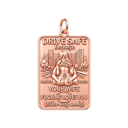 Drive Safe Love You Charm Bracelet – Personalized Couple Gift – rose gold charm, front view