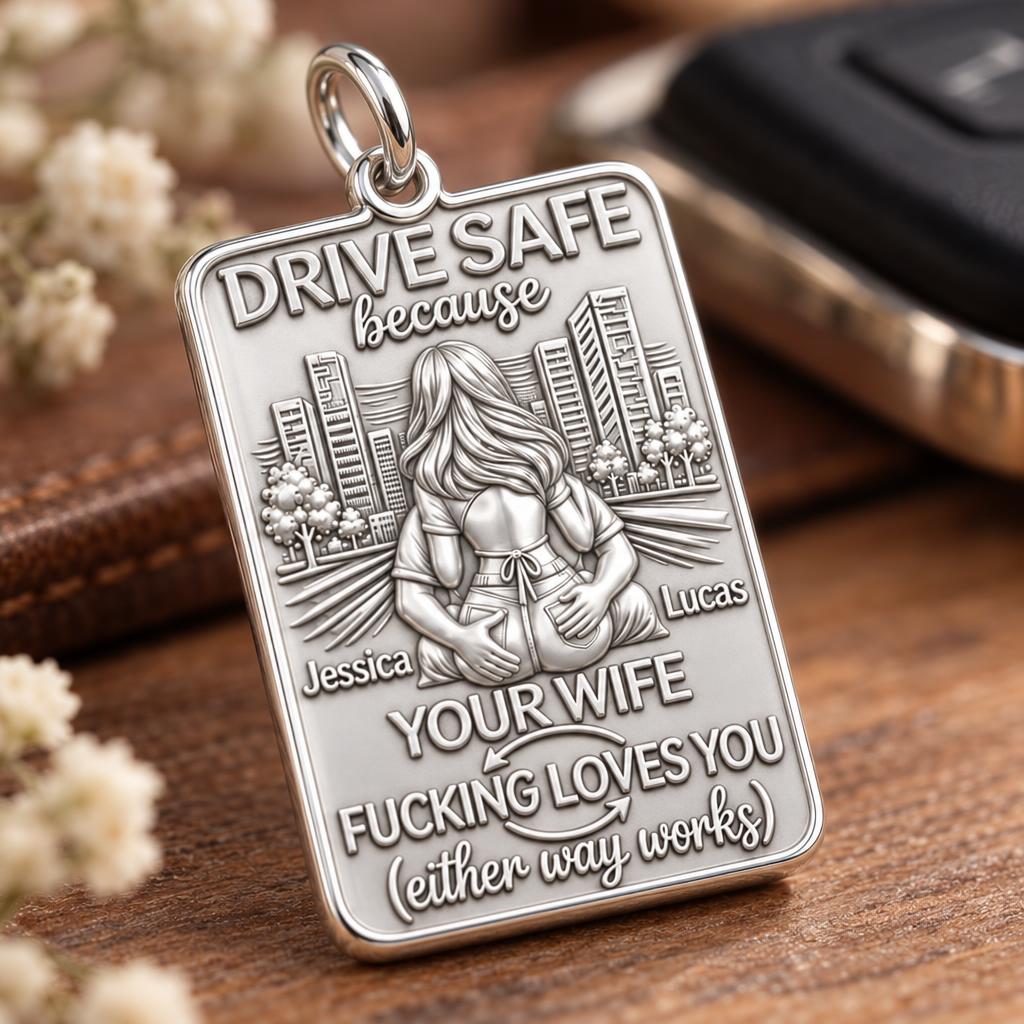 Drive Safe Love You Charm Bracelet – Personalized Couple Gift – macro detail of the charm