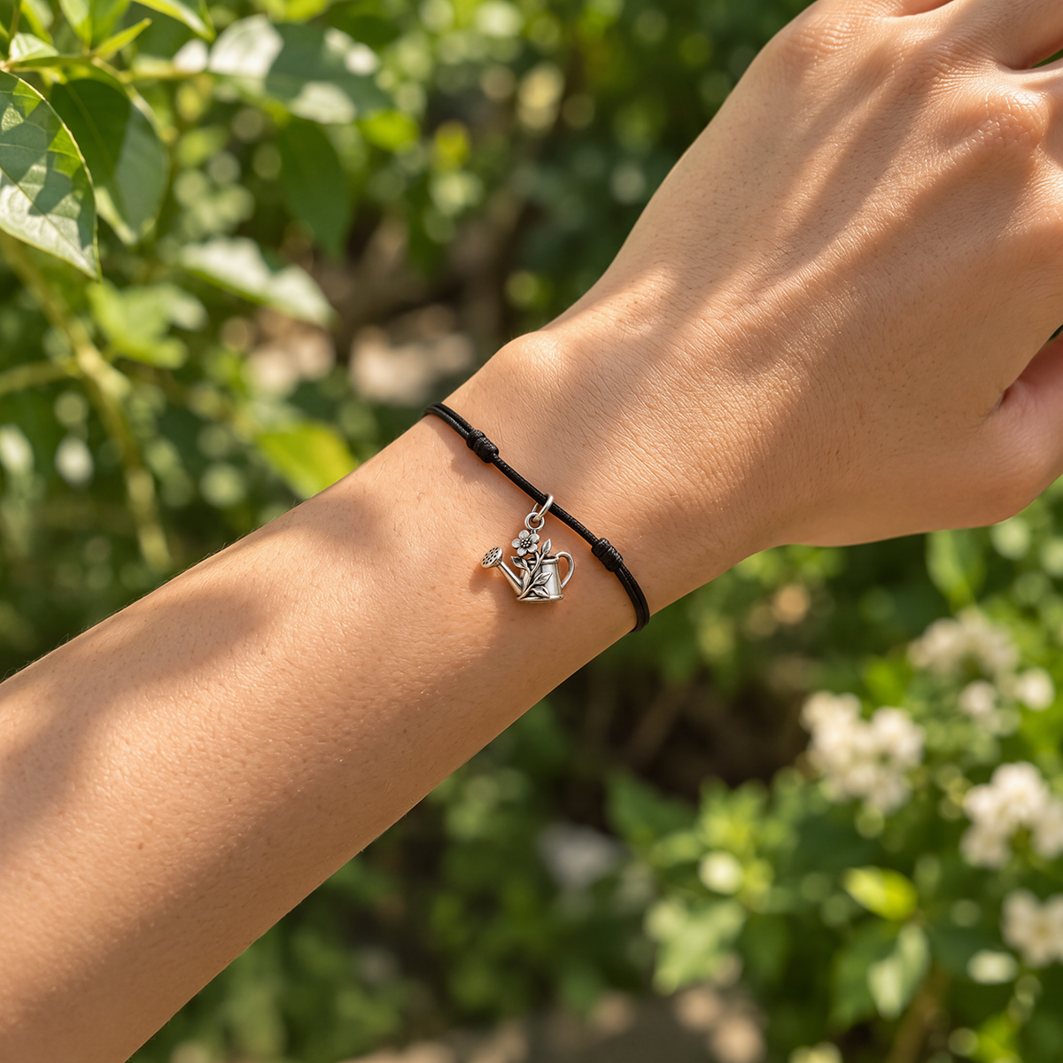 Drops of Spring Watering Can Charm and Polyester Cord Bracelet Set