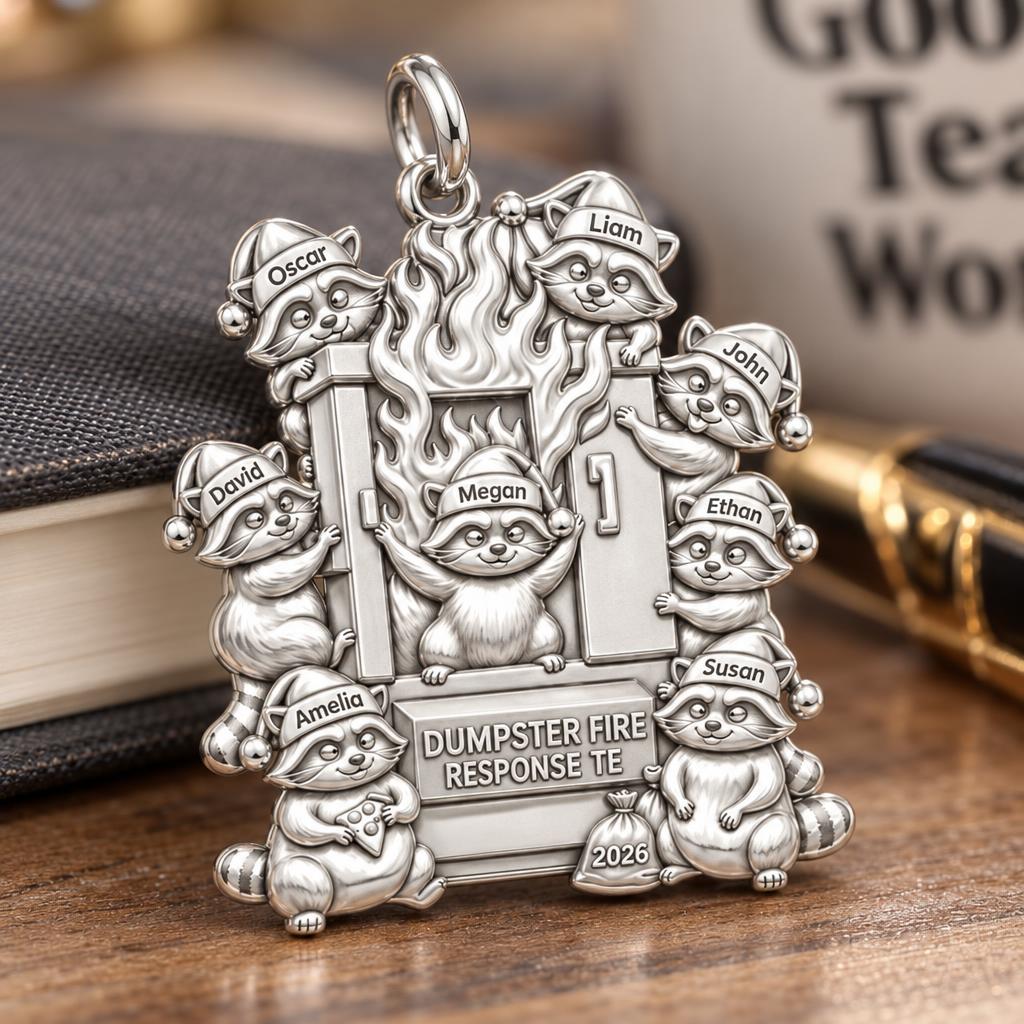 Dumpster Fire Team Charm Bracelet – Personalized Coworker Gift – macro detail of the charm