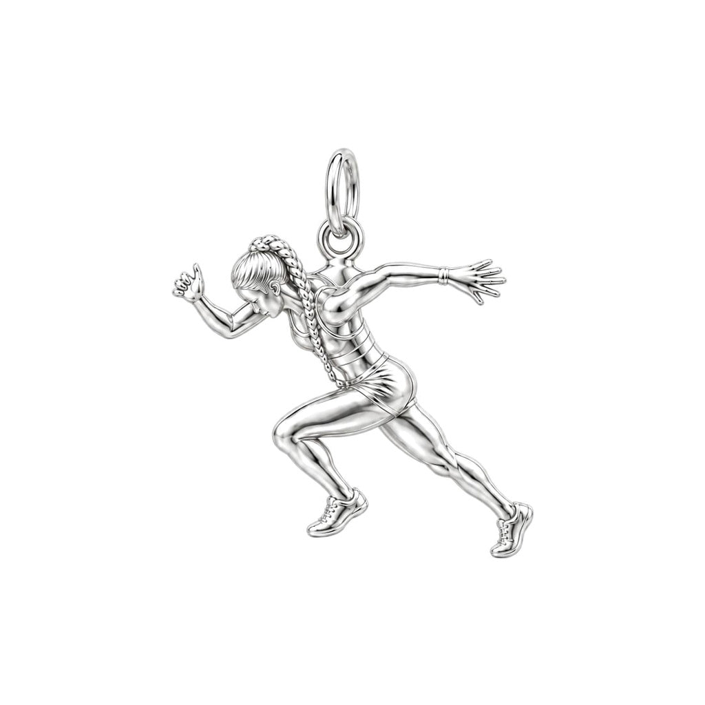 Dynamic Sprinter Charm Bracelet – Personalized Athlete Gift – silver charm, front view