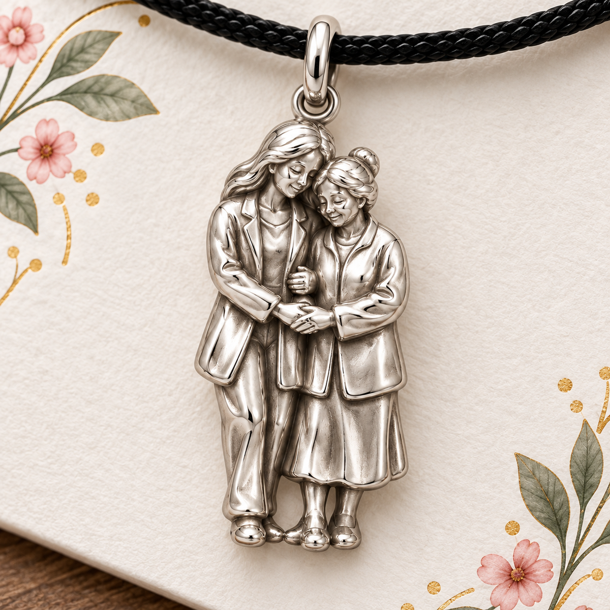 Joined Hands, Mom’s Light Within — Macro detail, silver finish