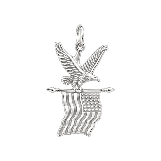 Eagle and American Flag Charm and Polyester Cord Bracelet Set – silver charm, front view