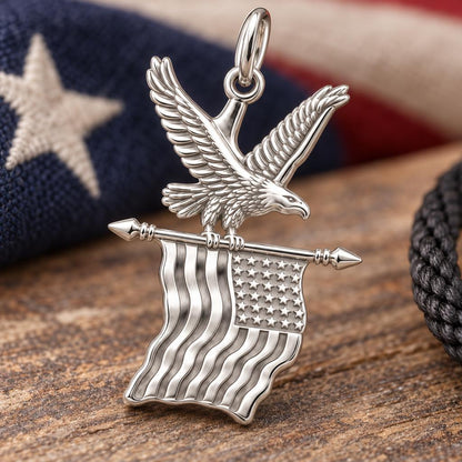 Eagle and American Flag Charm and Polyester Cord Bracelet Set