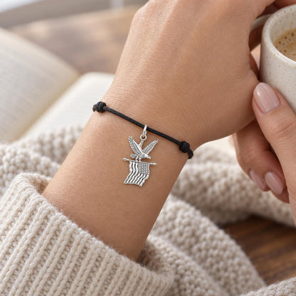 Eagle and American Flag Charm and Polyester Cord Bracelet Set