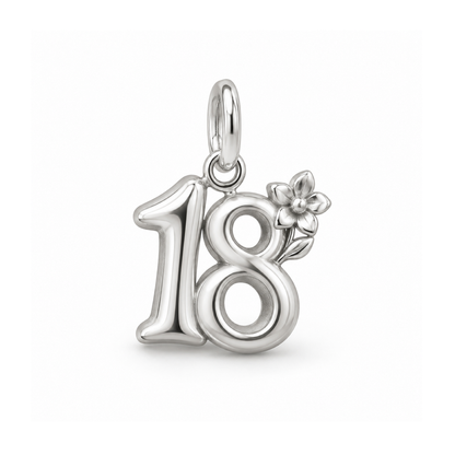Eighteenth Birthday Bloom Charm — Silver | charm-topics-remaining-444-2026-09-14 | topic-255