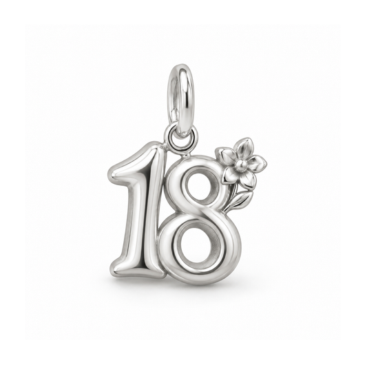 Eighteenth Birthday Bloom Charm — Silver | charm-topics-remaining-444-2026-09-14 | topic-255