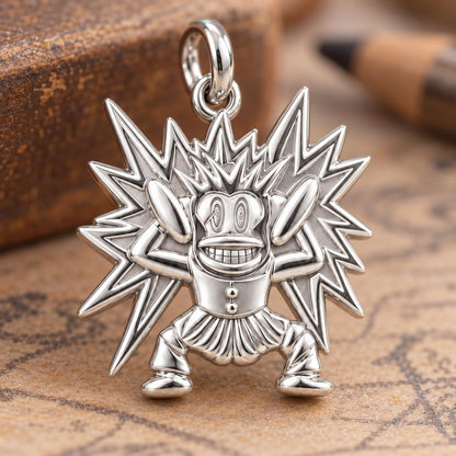 Electric Joy Monkey Charm Bracelet – Personalized Gift – macro detail of the charm