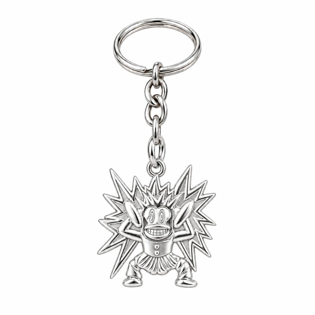 Electric Joy Monkey Charm Keychain – silver, front view