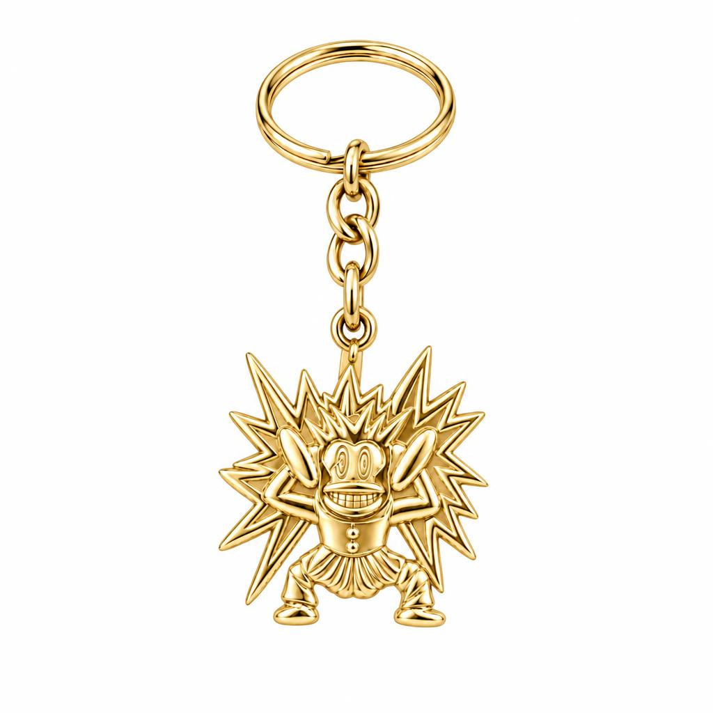 Electric Joy Monkey Charm Keychain – 18K gold, front view