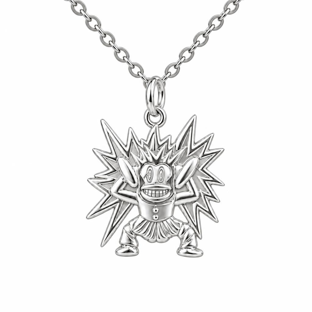 Electric Joy Monkey Charm Necklace Set – silver, front view