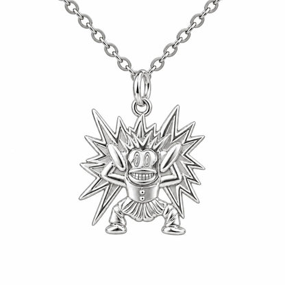 Electric Joy Monkey Charm Necklace Set – silver, front view