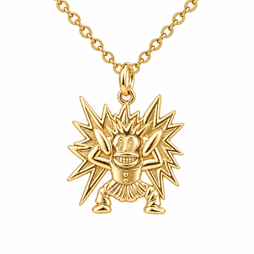 Electric Joy Monkey Charm Necklace Set – 18K gold, front view