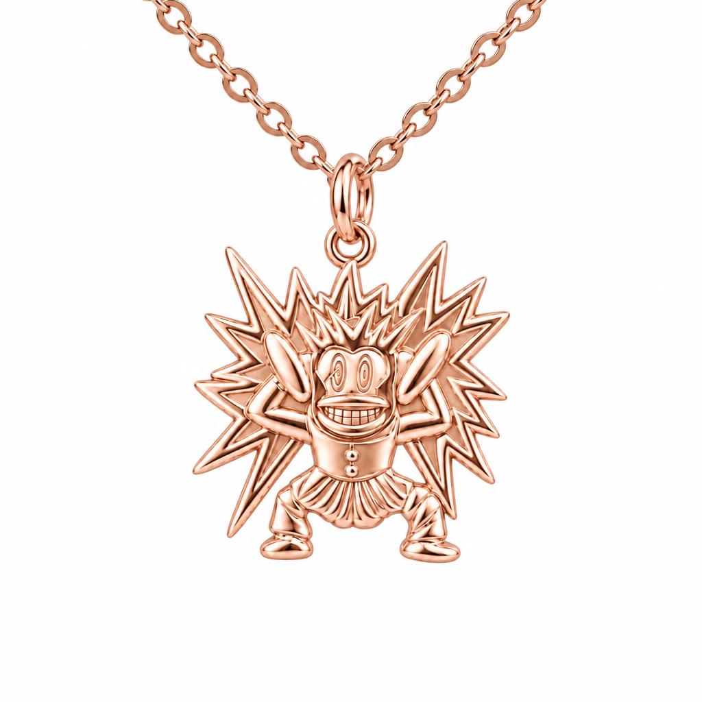 Electric Joy Monkey Charm Necklace Set – rose gold, front view