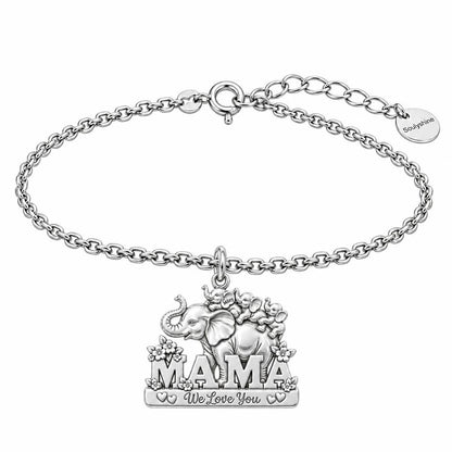 Elephant Matriarch and Calves Charm Bracelet Set – silver, front view