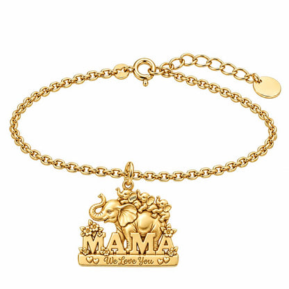 Elephant Matriarch and Calves Charm Bracelet Set – 18K gold, front view
