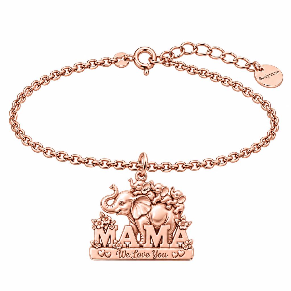 Elephant Matriarch and Calves Charm Bracelet Set – rose gold, front view