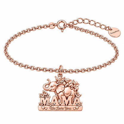 Elephant Matriarch and Calves Charm Bracelet Set – rose gold, front view