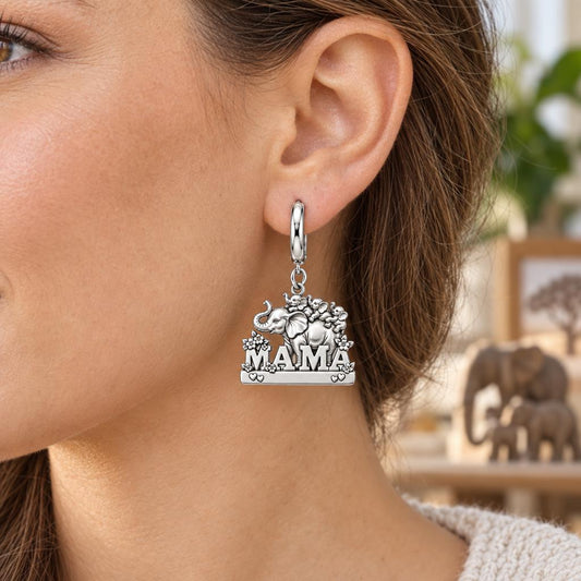 Elephant Matriarch and Calves Huggie Charm Earrings – worn / in use