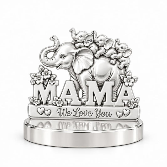 Elephant Matriarch and Calves Keepsake Plaque – silver, front view