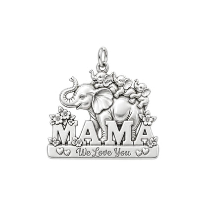 Elephant Matriarch Charm Bracelet – Personalized Mom Gift – silver charm, front view