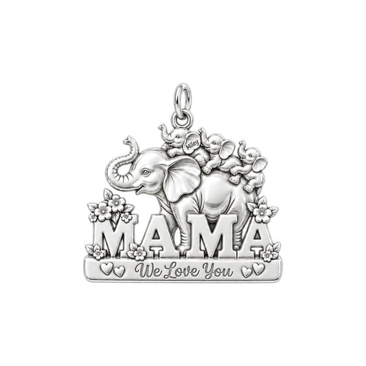 Elephant Matriarch Charm Bracelet – Personalized Mom Gift – silver charm, front view