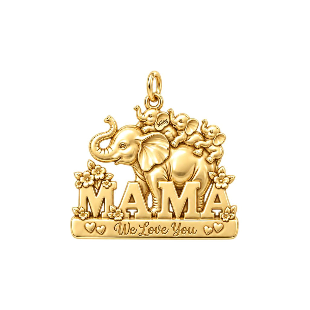Elephant Matriarch Charm Bracelet – Personalized Mom Gift – 18K gold charm, front view