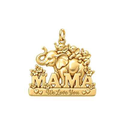 Elephant Matriarch Charm Bracelet – Personalized Mom Gift – 18K gold charm, front view