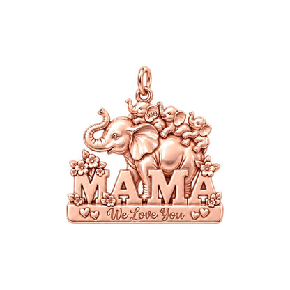 Elephant Matriarch Charm Bracelet – Personalized Mom Gift – rose gold charm, front view