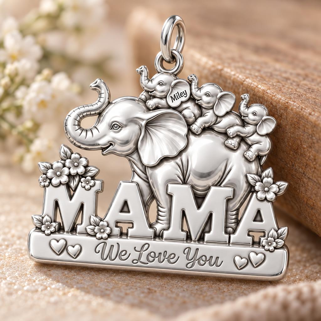 Elephant Matriarch Charm Bracelet – Personalized Mom Gift – macro detail of the charm