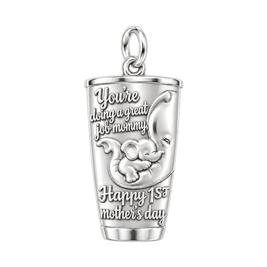 Elephant Mommy Tumbler Charm Bracelet – Personalized Mom Gift – silver plated 3 cm charm, front view