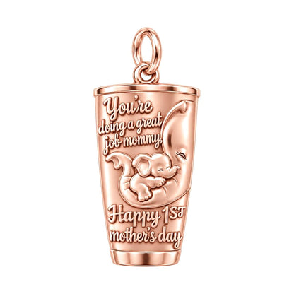 Elephant Mommy Tumbler Charm Bracelet – Personalized Mom Gift – rose gold 3 cm charm, front view