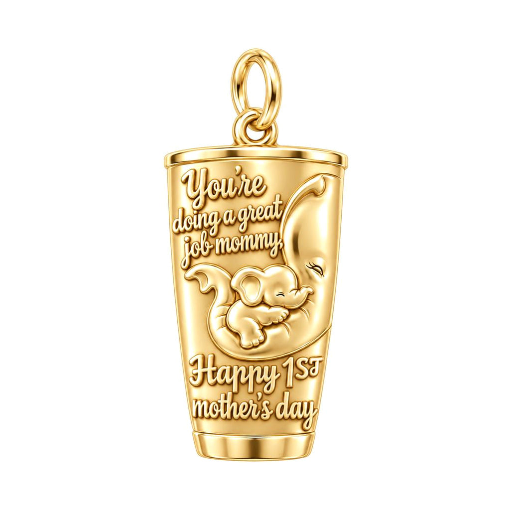 Elephant Mommy Tumbler Charm Bracelet – Personalized Mom Gift – 18K gold plated 3 cm charm, front view