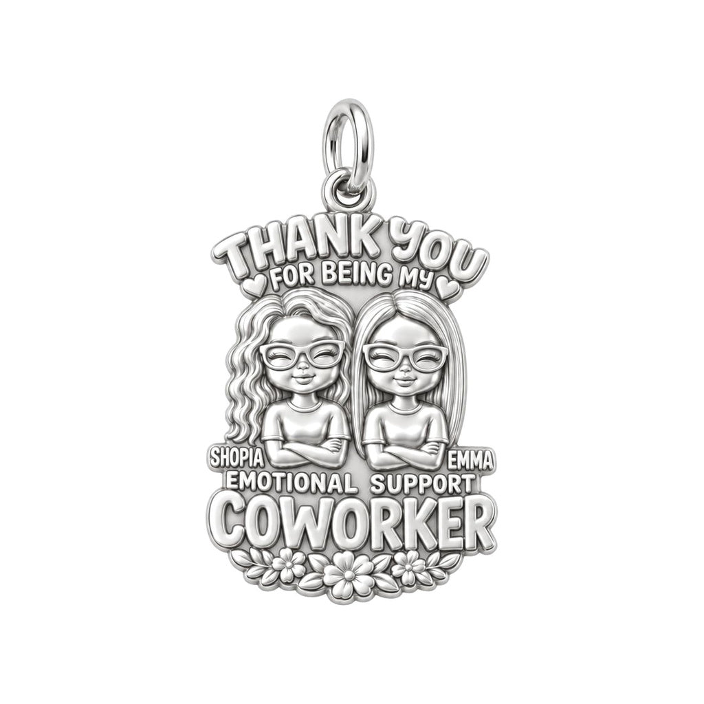 Emotional Support Coworker Charm Bracelet – Personalized Friend Gift – silver plated 2 cm charm, front view
