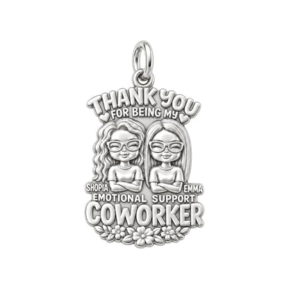 Emotional Support Coworker Charm Bracelet – Personalized Friend Gift – silver plated 2 cm charm, front view