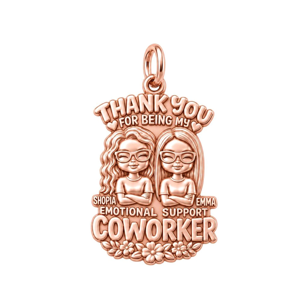 Emotional Support Coworker Charm Bracelet – Personalized Friend Gift – rose gold 2 cm charm, front view
