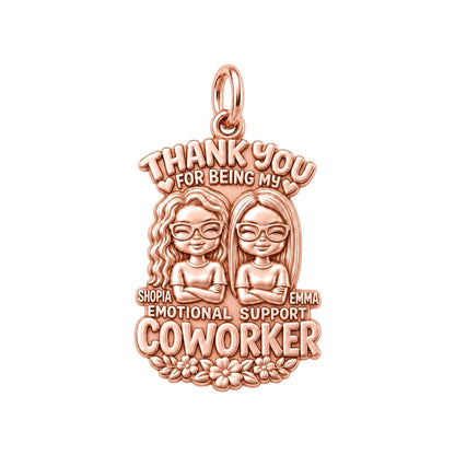 Emotional Support Coworker Charm Bracelet – Personalized Friend Gift – rose gold 2 cm charm, front view